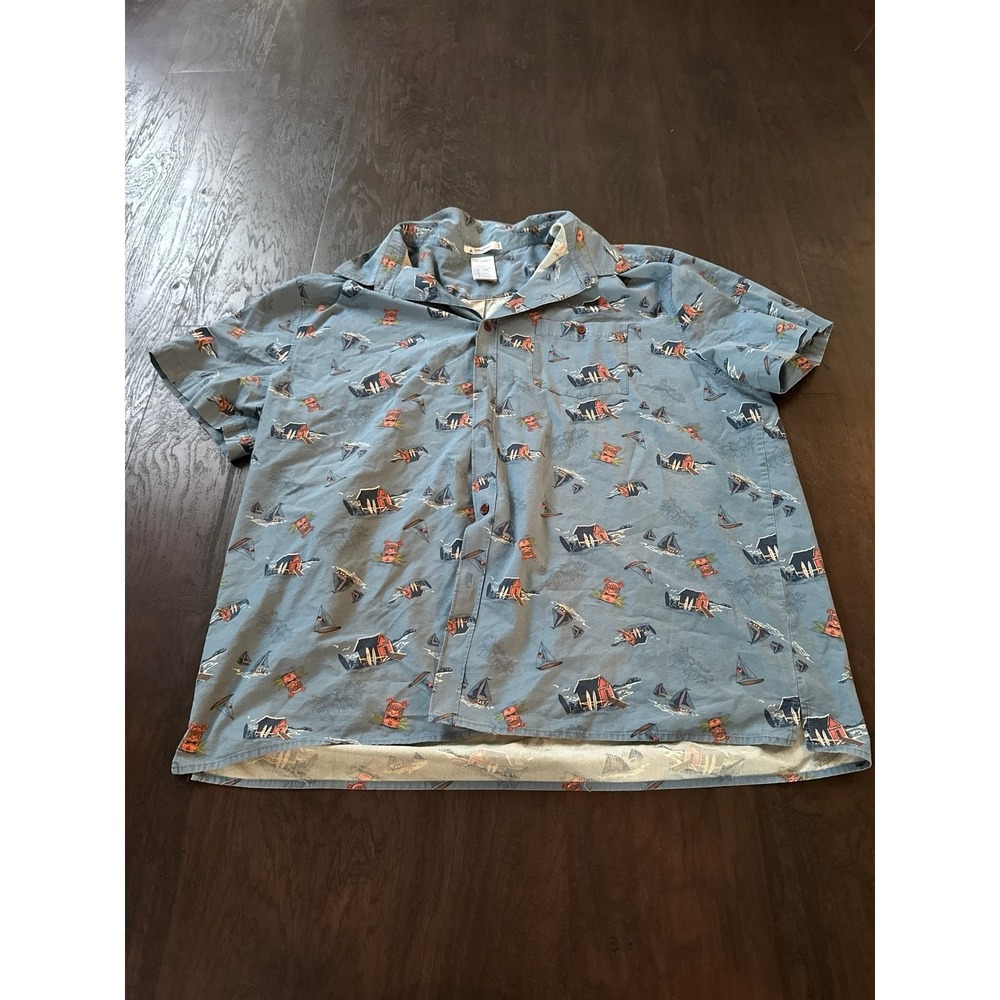 Disney Shirt Mens Xxxl Short Sleeve Blue Button Up Mickey Mouse Totem Hawaiian